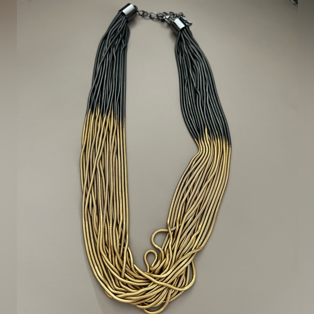 New BCBGMAXAZRIA Two-Tone Fringe Chain Collar Necklace